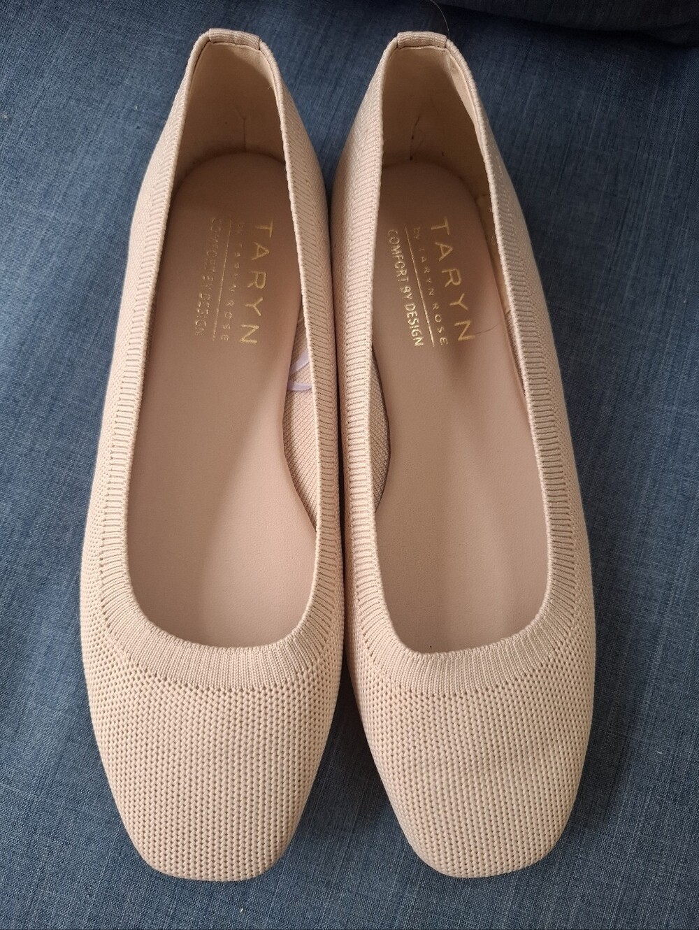 Taryn Rose Square Toe Knit Pink Flats Size 8.5